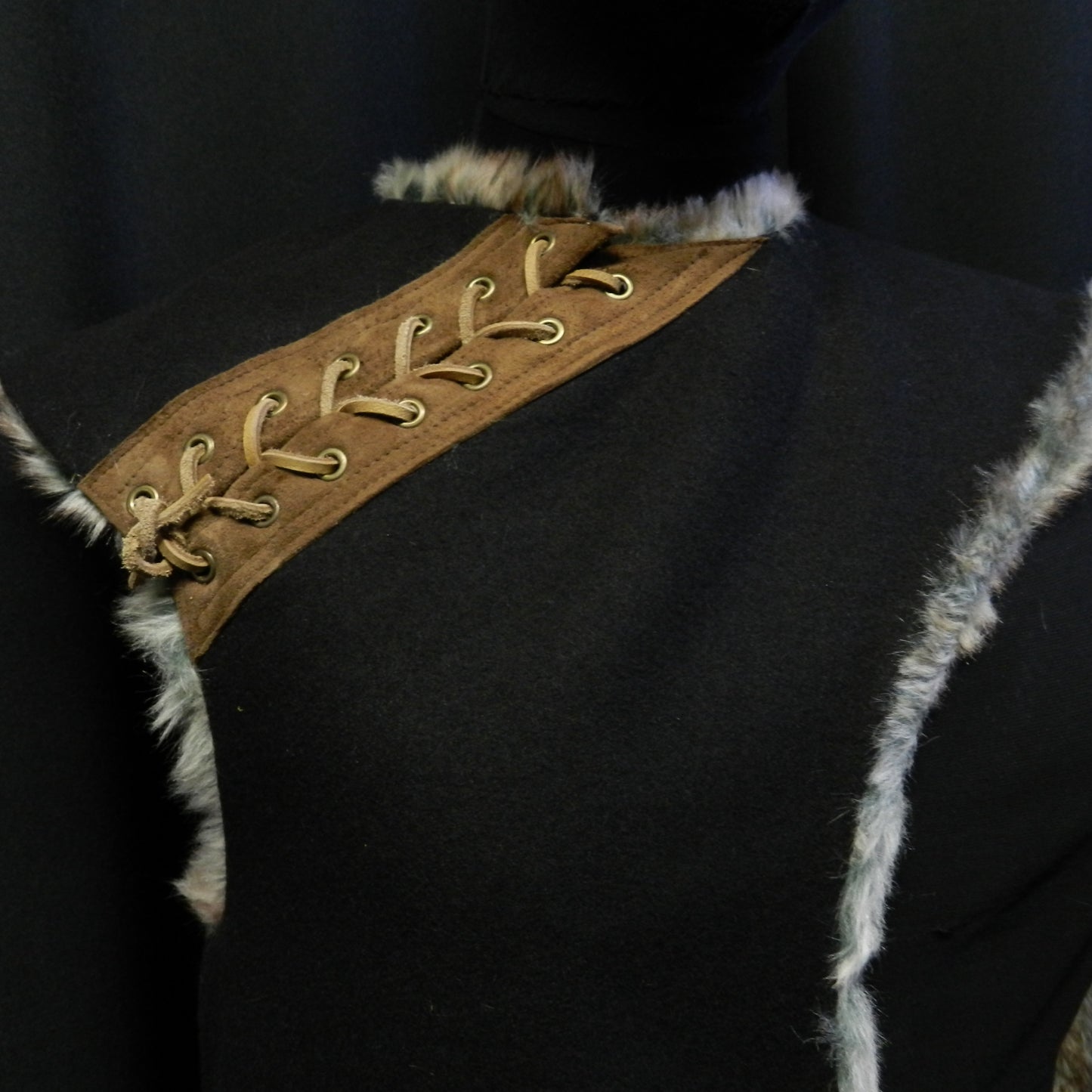 READY TO SHIP! Medieval cloak black and beige wool and faux fur