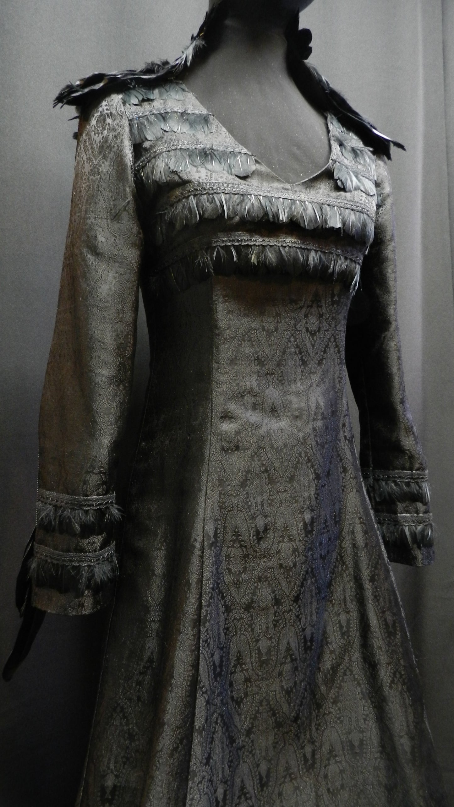 Inspired by Sansa Black Swan dress Game Of Thrones season 4 Custom Made to your size Black brocade silk feather collar