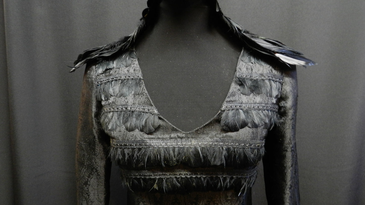 Inspired by Sansa Black Swan dress Game Of Thrones season 4 Custom Made to your size Black brocade silk feather collar