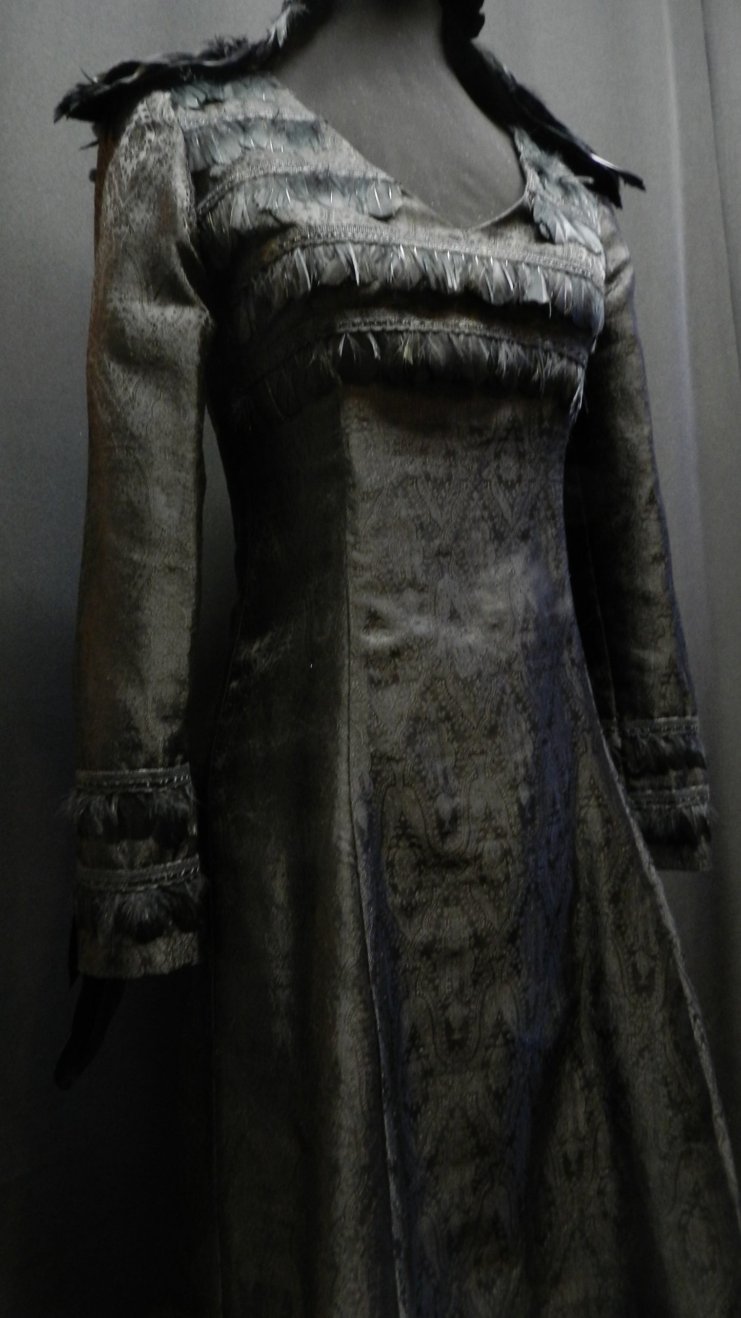 Inspired by Sansa Black Swan dress Game Of Thrones season 4 Custom Made to your size Black brocade silk feather collar