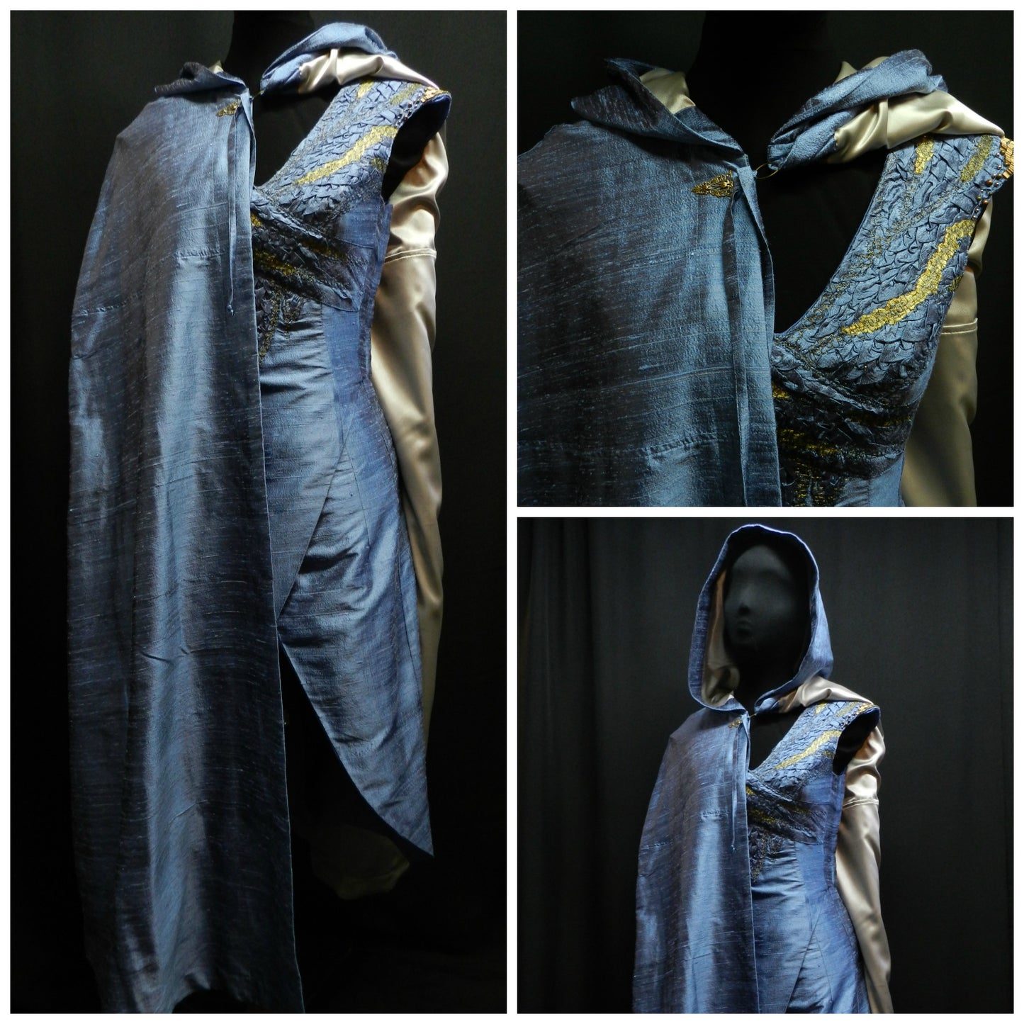 Inspired by Daenerys Targaryen Astapor Azure Blue dress Game of Thrones Custom Made 100% silk soie Dragon scale cosplay robe season 3-4