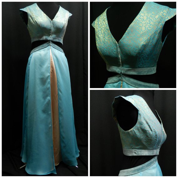 Inspired by Margaery Tyrell dress Game of Thrones turquoise and gold brocade silk dress custom made to your size!