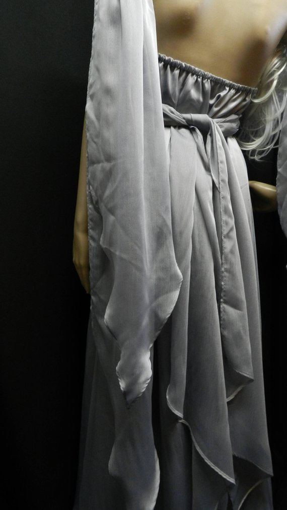 Inspired by Game Of Thrones KHALEESI Daenerys Targaryen wedding dress gray chiffon CUSTOM MADE with dragon brooch / pin