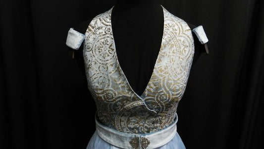 Inspired by Margaery Tyrell dress Game of Thrones blue and gold brocade custom made to your size!