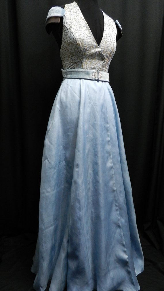 Inspired by Margaery Tyrell dress Game of Thrones blue and gold brocade custom made to your size!